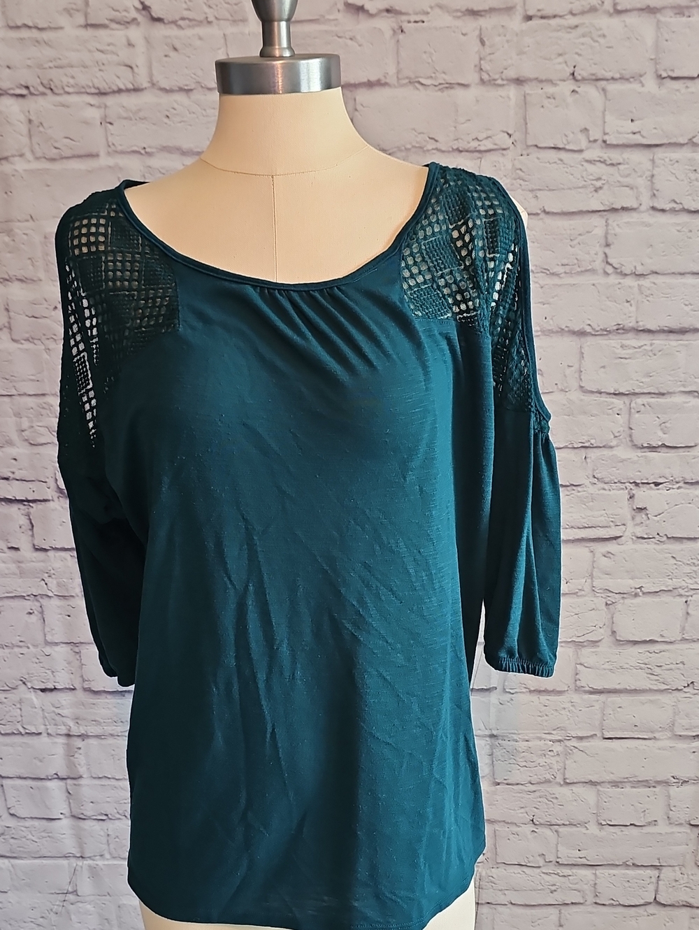 Maurices Teal Lace-Shoulder Long Sleeve Top